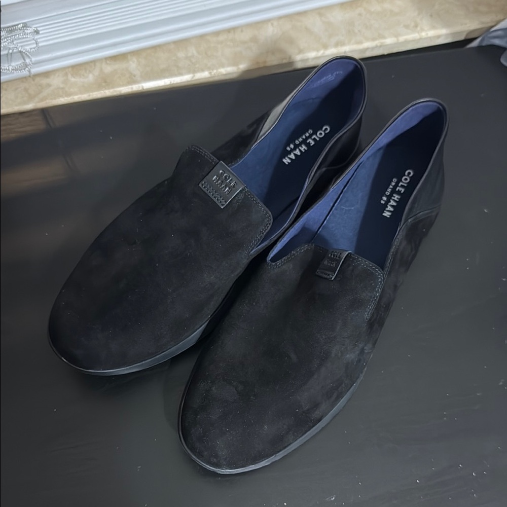 Cole Haan Black Suede Slip-On Loafers